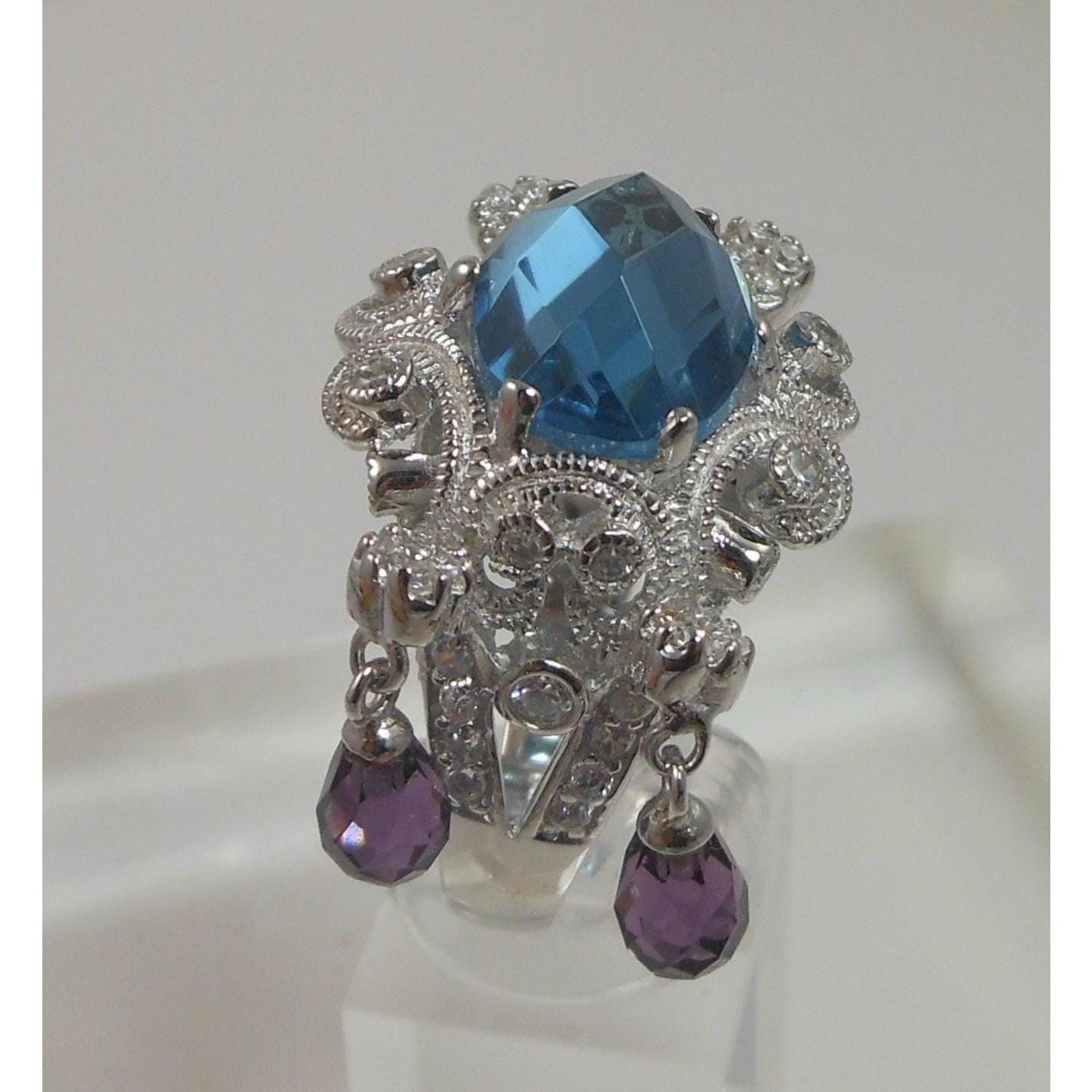 Vintage Sterling Silver 90s Glamour Cocktail Ring Huge Dramatic Statement Size 9 - HoneyThomas.com