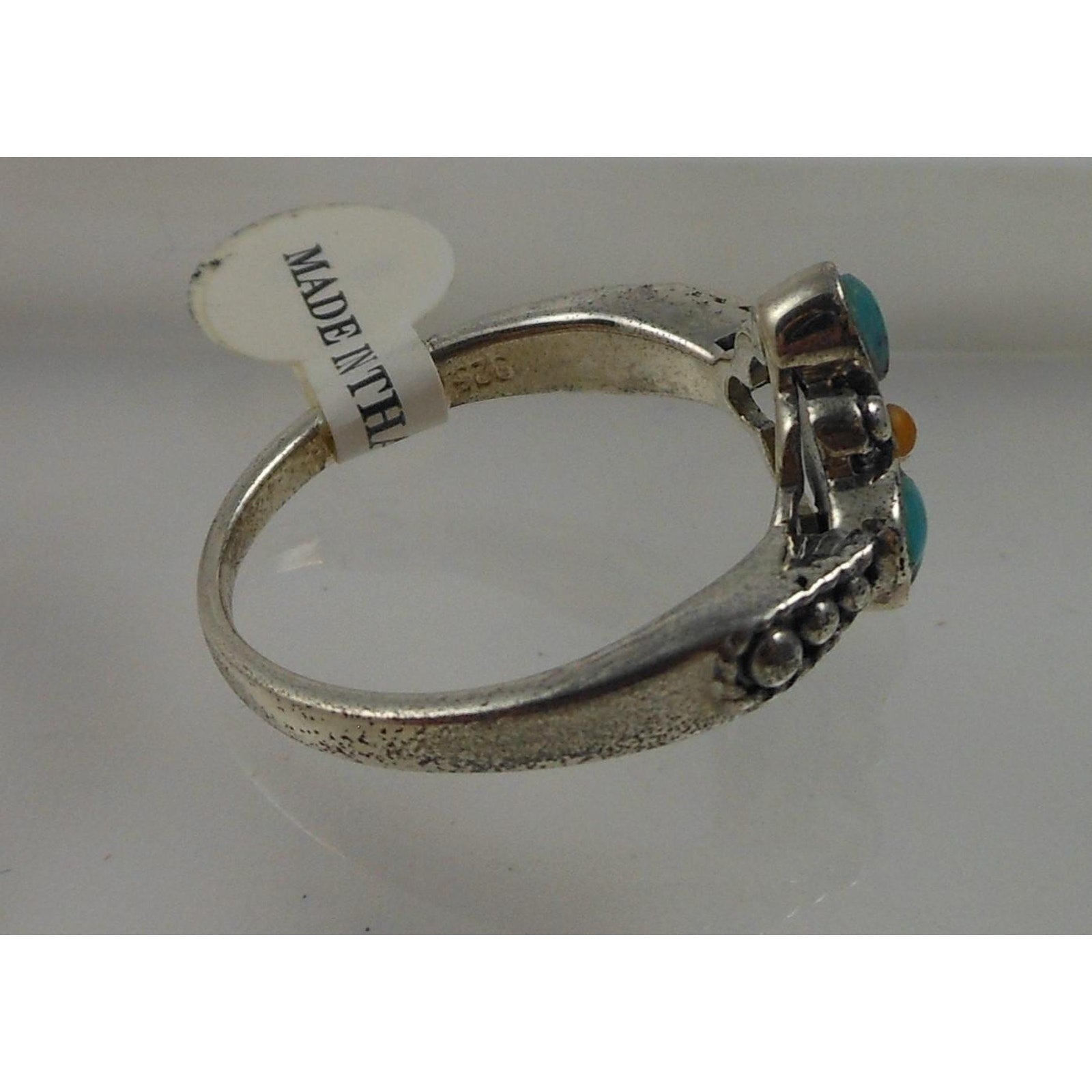 Vintage 90s Thai Turquoise Garnet Ring Size 8 Handcrafted in Thailand Boho Ring - HoneyThomas.com