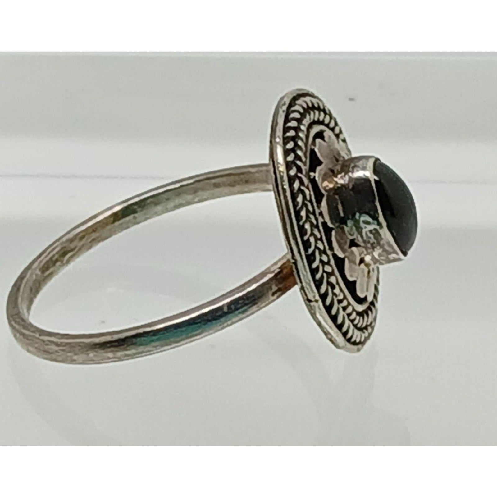 Rare New 90s Vintage Sterling Silver Garnet Ring Size 7 Signed FAS 925 Oxidized
