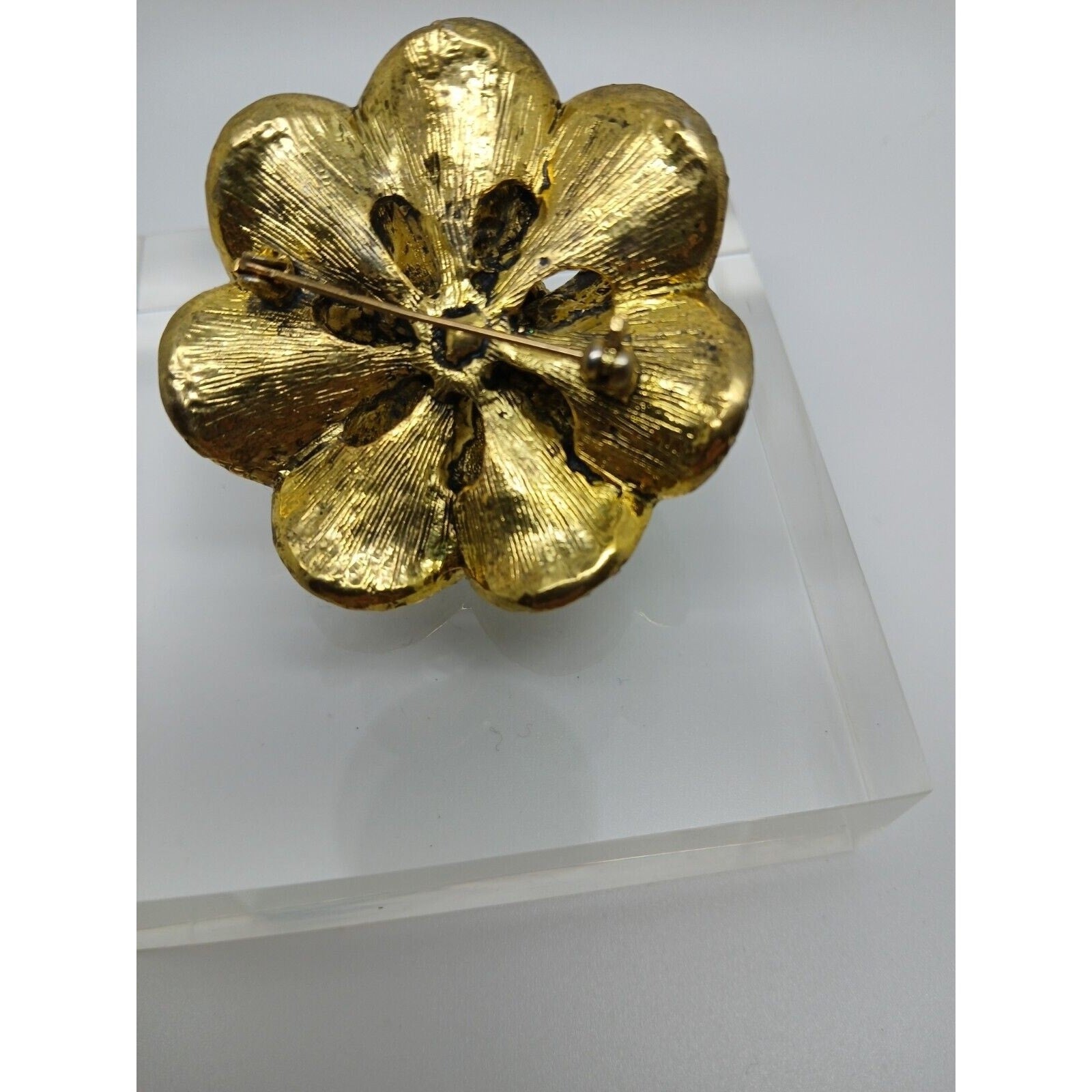 Vintage Antique Style 90s Gold Floral AB Rhinestone Crystal Brooch Pin Rare New