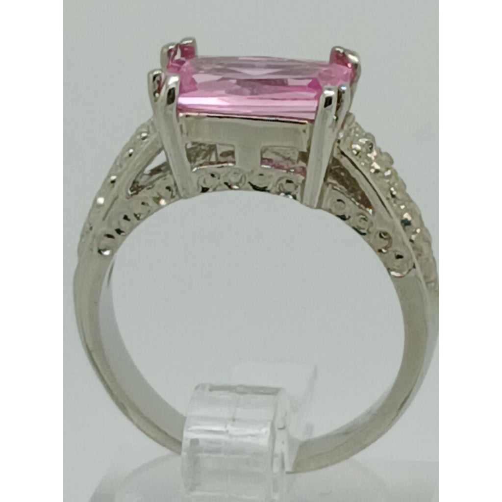 3CT Vintage Gold GP Fancy Pink Radiant Cut Sim Diamond CZ Engagement Ring Size 7