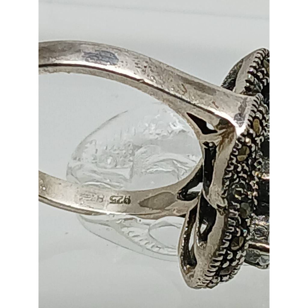 1990's Vintage Antique-Style Marcasite Sterling Silver Diamond CZ Size Ring 8.5 - HoneyThomas.com