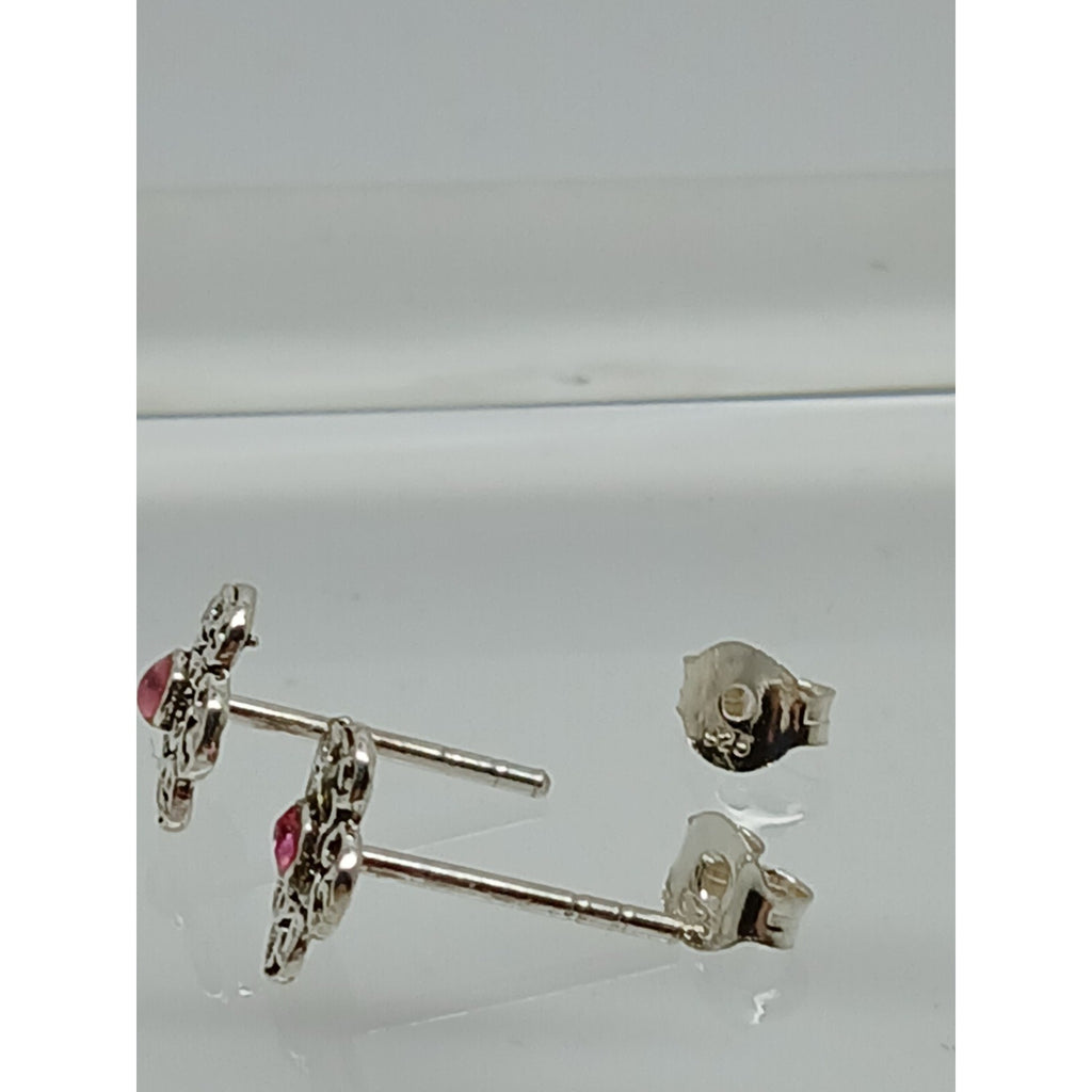 Vintage Estate Jewelry NOS .925 Sterling Silver Pink Crystal Flower Earrings - HoneyThomas.com
