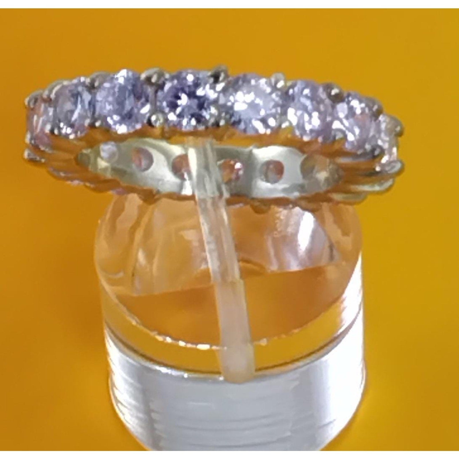 Vintage 1990's 2.89ct Sterling Silver Diamond CZ Ice Eternity Band Ring Size 7 - HoneyThomas.com