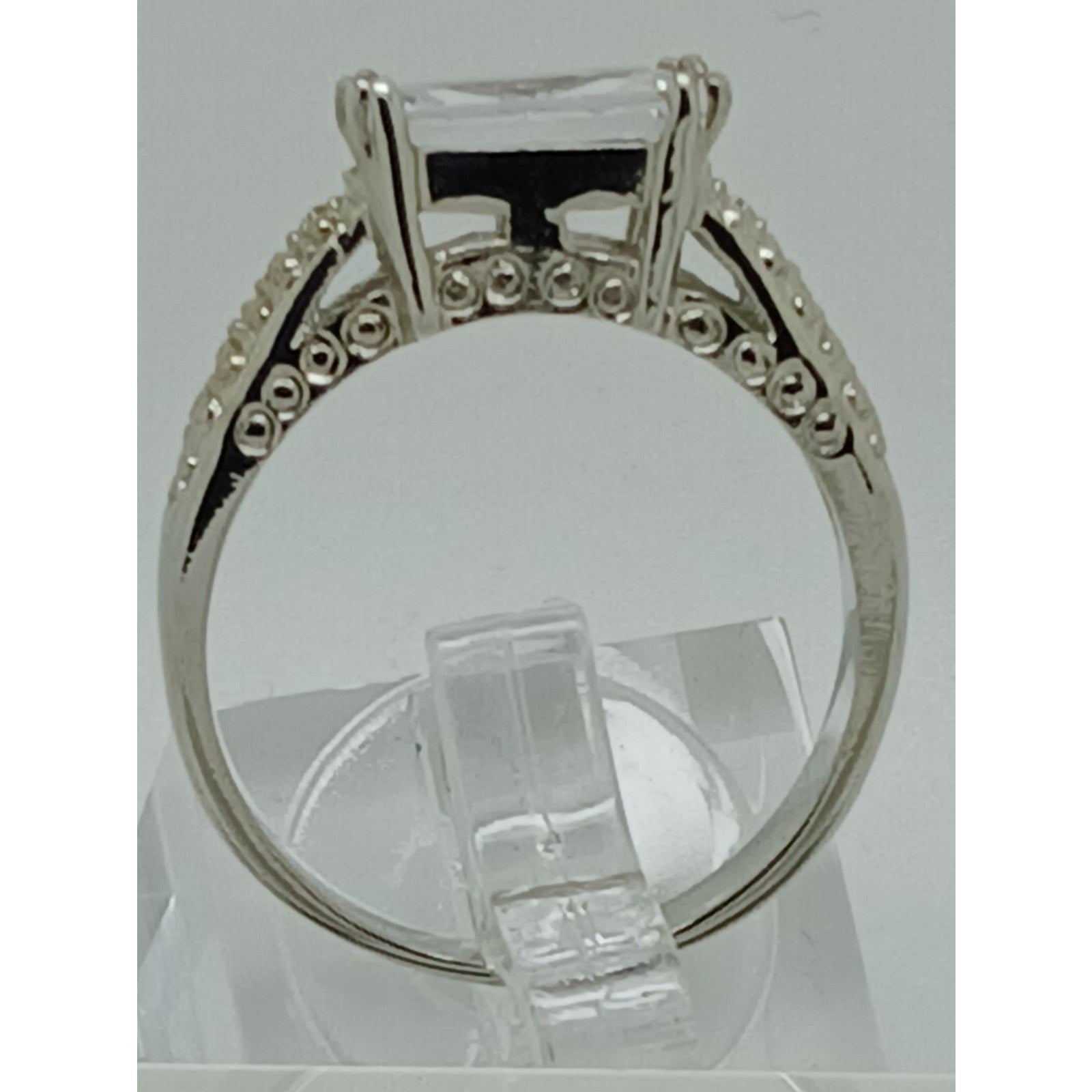 Vintage White Gold Plated CZ Engagement Ring 3.0 Carat Radiant Cut Stone Size 9 - HoneyThomas.com
